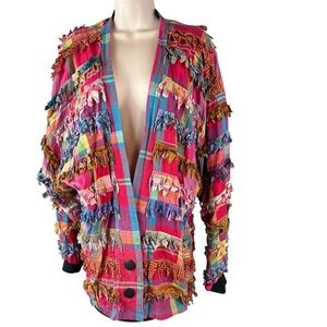 Paula Sweet Muslin Mink Jacket Womenmed Vintage USA Large Fringe Colored (919)